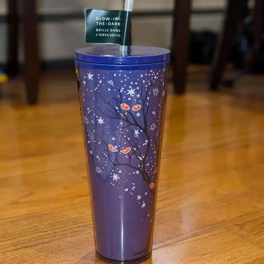Starbucks Venti Halloween Purple Glow in the Dark‎ Coffee Tumbler Cup & Straw